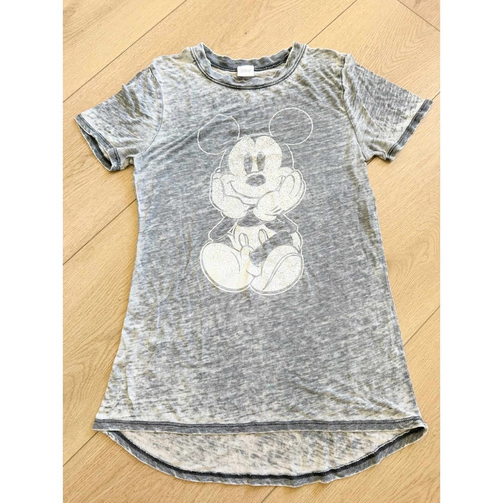 Disney Mickey Mouse Grey Burnout Mineral Wash High-Low Graphic Tee Womens